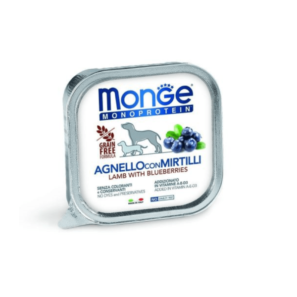 MONGE MONOPROTEIN sa voćem u pašteti jagnjetina i borovnice 150gr