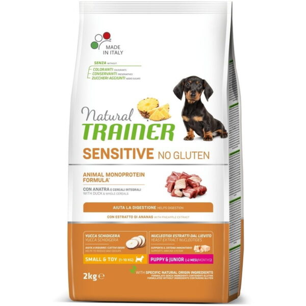 TRAINER NATURAL SENSITIVE NO GLUTEN ZA ŠTENCE I MLADE PSE MALIH RASA 2kg, pačetina